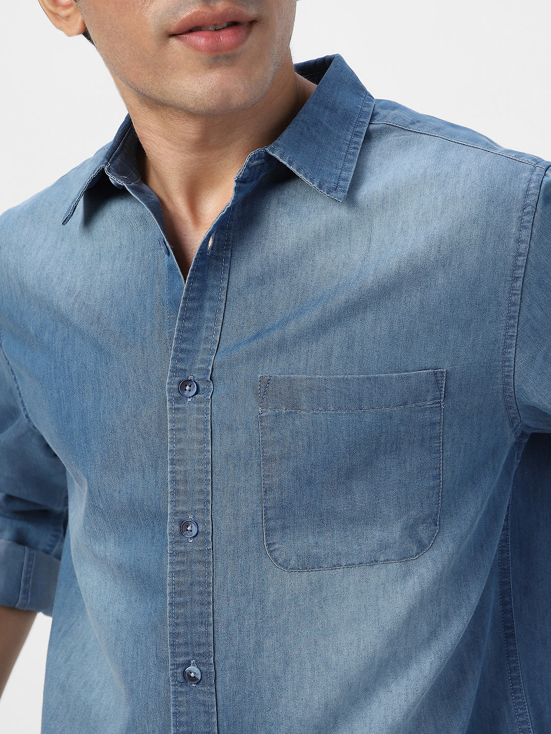 Men's Light Blue Full Sleeve Regular Fit Casual Denim Shirt