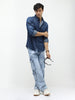 Men's Dark Blue Regular Fit Full Sleeve Washed Denim Shirt