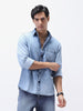 Men's Ice Blue Regular Fit Full Sleeve Washed Denim Shirt