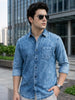 Men's Light Blue Regular Fit Full Sleeve Washed Denim Shirt