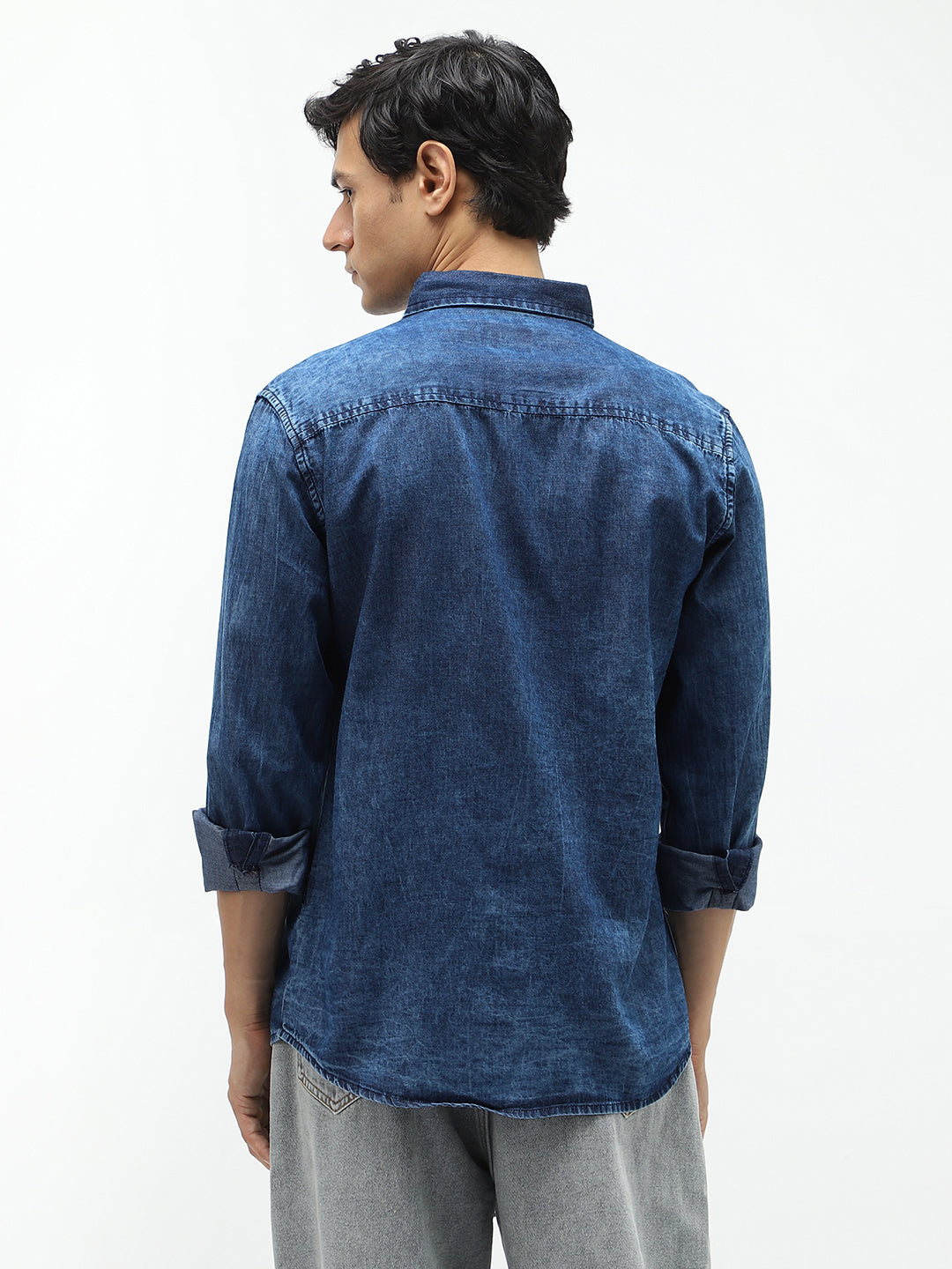 Men's Blue Regular Fit Full Sleeve Washed Denim Shirt