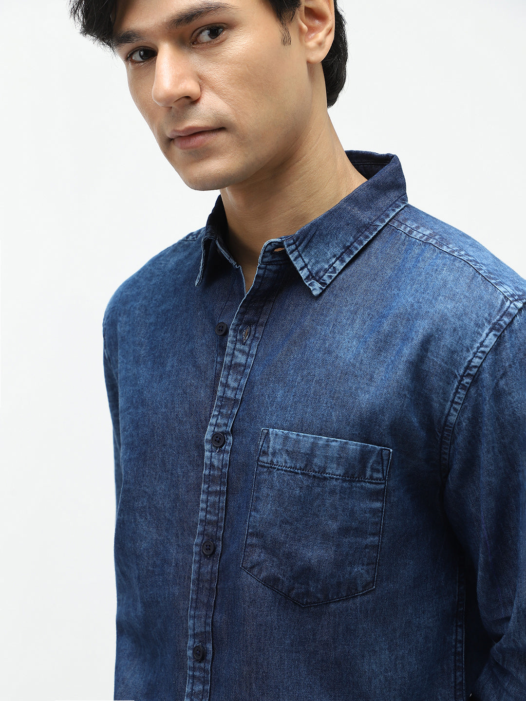 Men's Blue Regular Fit Full Sleeve Washed Denim Shirt