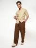 Men's Beige Linen Blend Full Sleeve Relaxed Fit Mandarin Collar Casual Solid Shirt
