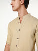 Men's Beige Linen Blend Full Sleeve Relaxed Fit Mandarin Collar Casual Solid Shirt