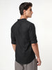 Men's Black Linen Blend Full Sleeve Relaxed Fit Mandarin Collar Casual Solid Shirt