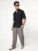 Men's Black Linen Blend Full Sleeve Relaxed Fit Mandarin Collar Casual Solid Shirt