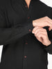 Men's Black Linen Blend Full Sleeve Relaxed Fit Mandarin Collar Casual Solid Shirt