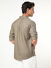 Men's Coffee Linen Blend Full Sleeve Relaxed Fit Mandarin Collar Casual Solid Shirt