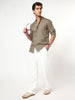 Men's Coffee Linen Blend Full Sleeve Relaxed Fit Mandarin Collar Casual Solid Shirt