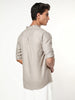 Men's Grey Linen Blend Full Sleeve Relaxed Fit Mandarin Collar Casual Solid Shirt