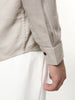 Men's Grey Linen Blend Full Sleeve Relaxed Fit Mandarin Collar Casual Solid Shirt