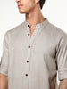 Men's Grey Linen Blend Full Sleeve Relaxed Fit Mandarin Collar Casual Solid Shirt