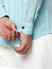 Men's Sky Blue Linen Blend Full Sleeve Relaxed Fit Mandarin Collar Casual Solid Shirt