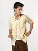 Men's Tender Yellow Linen Blend Full Sleeve Relaxed Fit Mandarin Collar Casual Solid Shirt