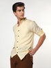 Men's Tender Yellow Linen Blend Full Sleeve Relaxed Fit Mandarin Collar Casual Solid Shirt
