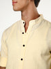 Men's Tender Yellow Linen Blend Full Sleeve Relaxed Fit Mandarin Collar Casual Solid Shirt