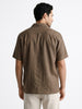 Men's Coffee Linen Half Sleeve Oversized Fit Shirt with Cuban Collar