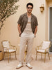 Men's Coffee Linen Half Sleeve Oversized Fit Shirt with Cuban Collar