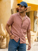 Men's Dusty Pink Linen Half Sleeve Oversized Fit Shirt with Cuban Collar