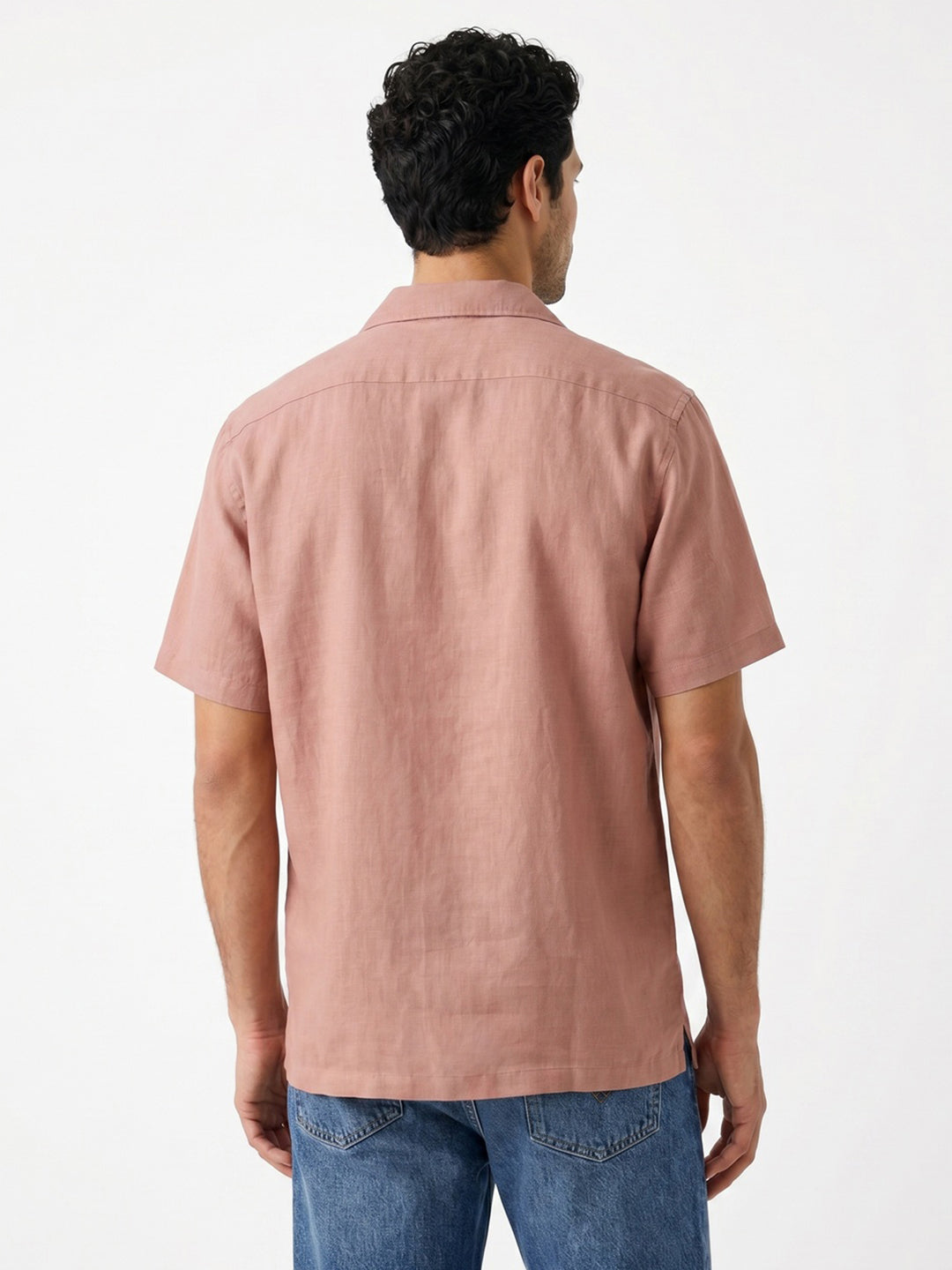 Men's Dusty Pink Linen Half Sleeve Oversized Fit Shirt with Cuban Collar