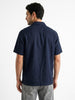 Men's Navy Linen Half Sleeve Oversized Fit Shirt with Cuban Collar