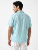Men's Sky Blue Linen Half Sleeve Oversized Fit Shirt with Cuban Collar