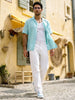 Men's Sky Blue Linen Half Sleeve Oversized Fit Shirt with Cuban Collar