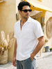 Men's White Linen Half Sleeve Oversized Fit Shirt with Cuban Collar