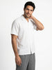Men's White Linen Half Sleeve Oversized Fit Shirt with Cuban Collar