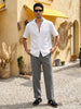Men's White Linen Half Sleeve Oversized Fit Shirt with Cuban Collar