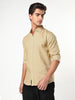 Men's Beige Linen Blend Full Sleeve Relaxed Fit Casual Solid Shirt