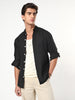 Men's Black Linen Blend Full Sleeve Relaxed Fit Casual Solid Shirt