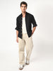 Men's Black Linen Blend Full Sleeve Relaxed Fit Casual Solid Shirt