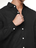 Men's Black Linen Blend Full Sleeve Relaxed Fit Casual Solid Shirt