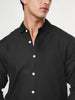 Men's Black Linen Blend Full Sleeve Relaxed Fit Casual Solid Shirt
