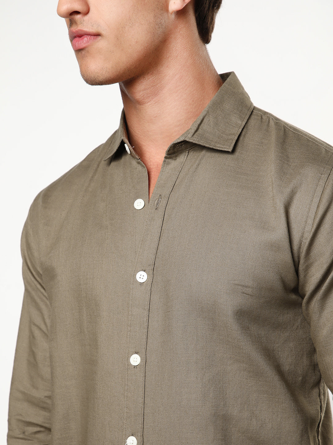 Men's Coffee Linen Blend Full Sleeve Relaxed Fit Casual Solid Shirt