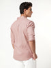 Men's Dusty Pink Linen Blend Full Sleeve Relaxed Fit Casual Solid Shirt