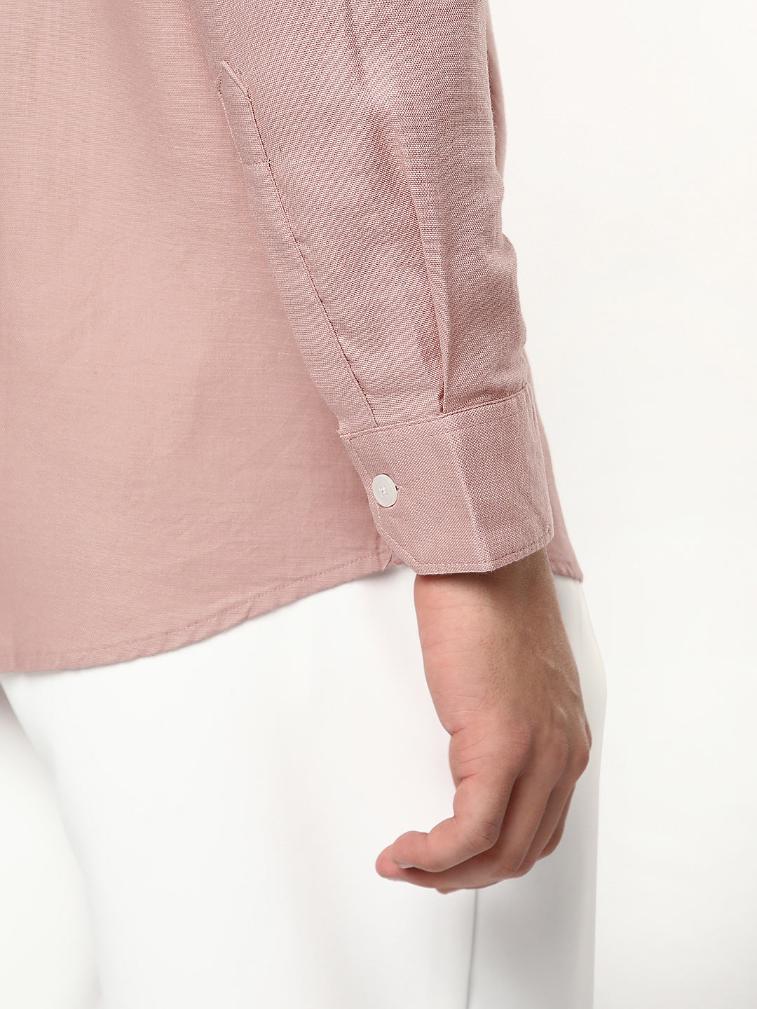 Men's Dusty Pink Linen Blend Full Sleeve Relaxed Fit Casual Solid Shirt