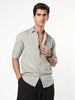 Men's Grey Linen Blend Full Sleeve Relaxed Fit Casual Solid Shirt