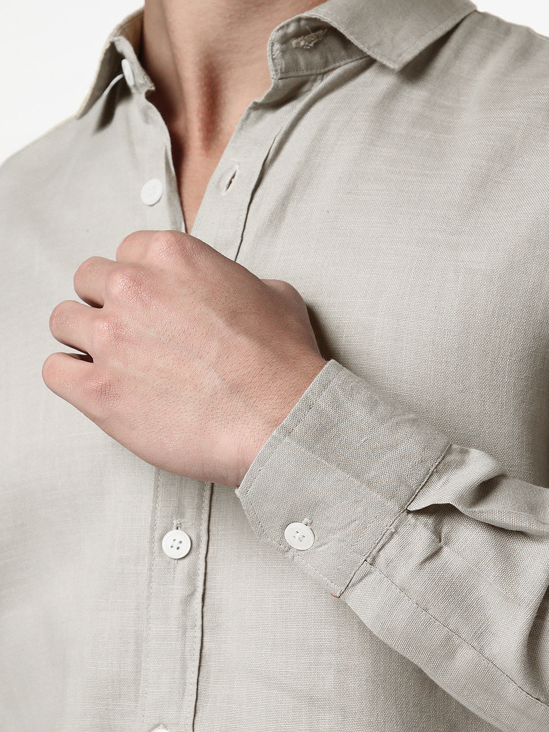 Men's Grey Linen Blend Full Sleeve Relaxed Fit Casual Solid Shirt