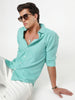 Men's Light Teal Linen Blend Full Sleeve Relaxed Fit Casual Solid Shirt
