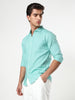 Men's Light Teal Linen Blend Full Sleeve Relaxed Fit Casual Solid Shirt