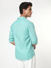 Men's Light Teal Linen Blend Full Sleeve Relaxed Fit Casual Solid Shirt