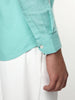 Men's Light Teal Linen Blend Full Sleeve Relaxed Fit Casual Solid Shirt