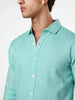 Men's Light Teal Linen Blend Full Sleeve Relaxed Fit Casual Solid Shirt