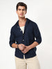 Men's Navy Linen Blend Full Sleeve Relaxed Fit Casual Solid Shirt