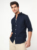 Men's Navy Linen Blend Full Sleeve Relaxed Fit Casual Solid Shirt