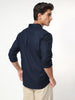 Men's Navy Linen Blend Full Sleeve Relaxed Fit Casual Solid Shirt