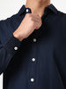 Men's Navy Linen Blend Full Sleeve Relaxed Fit Casual Solid Shirt