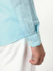 Men's Sky Blue Linen Blend Full Sleeve Relaxed Fit Casual Solid Shirt